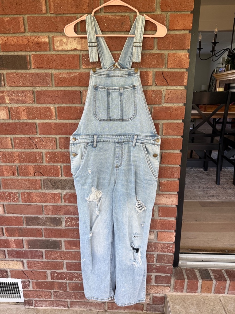 Light Wash Distressed Denim Overalls